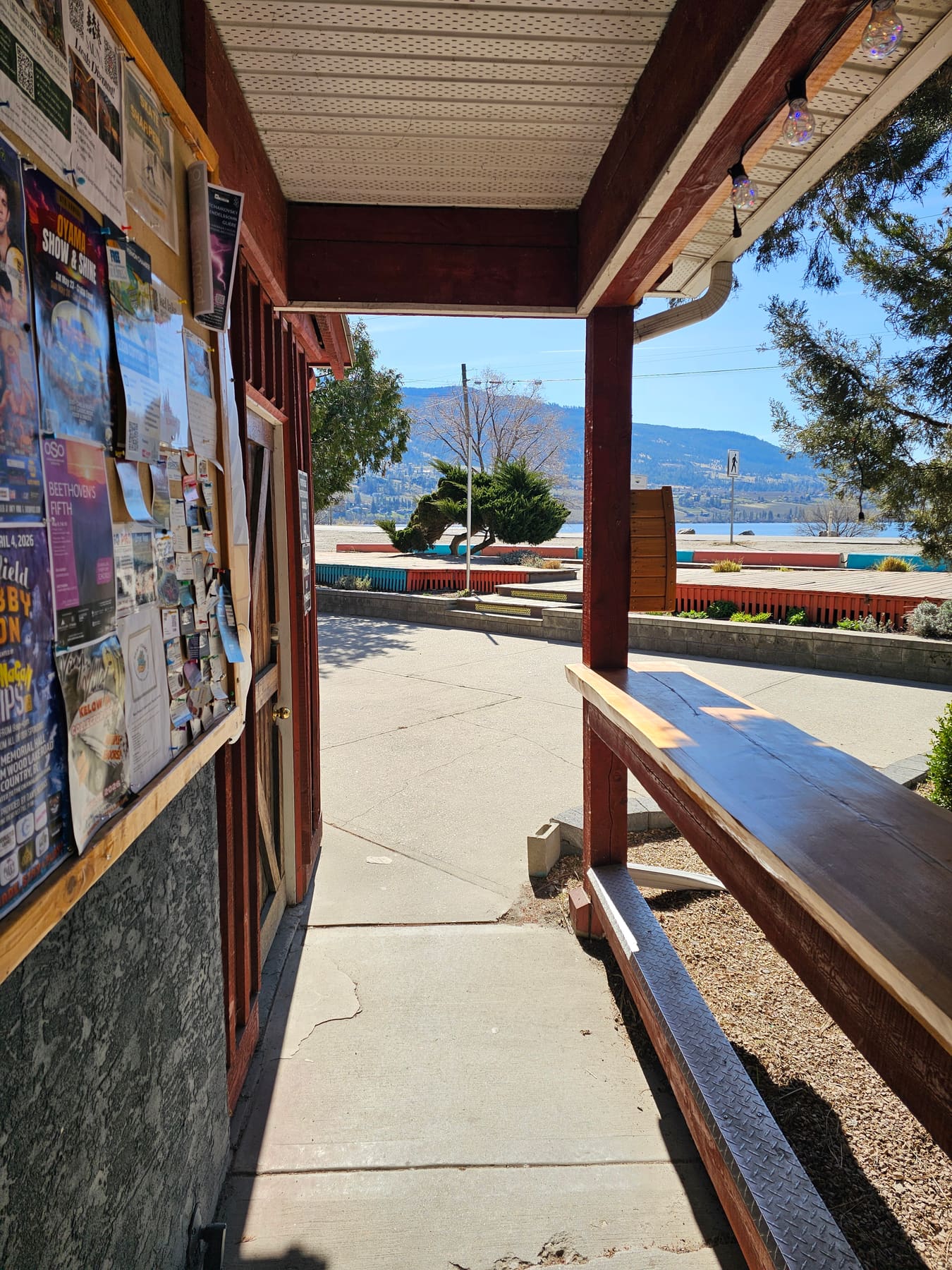 The deck and menu wall at Lu Lou's, a rest stop on the Okanagan Rail Trail in Oyama, BC